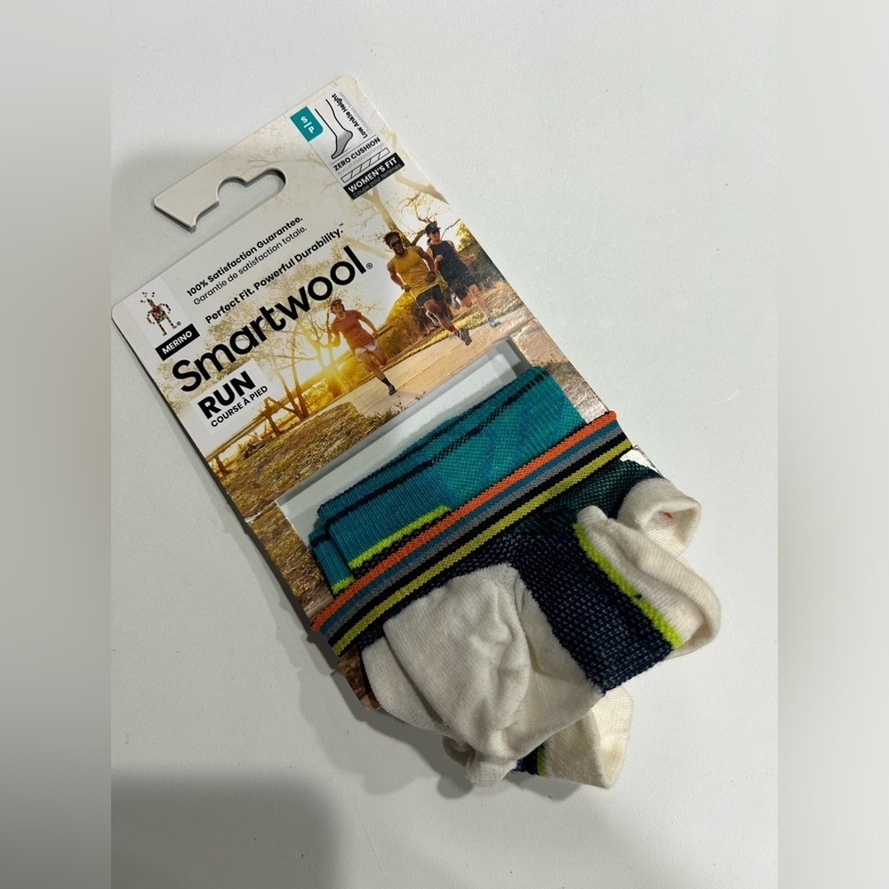 Smartwool Women's Small Run Zero Cushion Striped Low Ankle Socks Teal Blue NWT